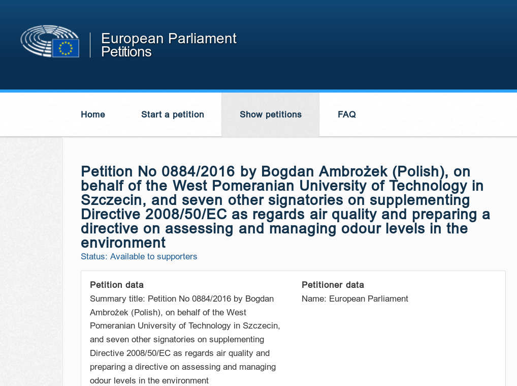 petition for an European Odour Legislation